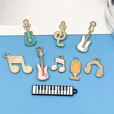 Musical Instrument Enamel Charms Alloy Guitar Piano Note Pendant For DIY Bracelet Necklace Jewelry Making Finding