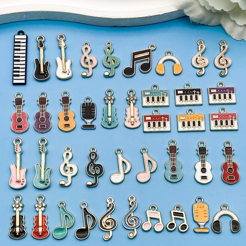 Emaille Legering Muziek Thema Bedels Gitaar Piano Muzieknoot Viool Microfoon Hanger Voor DIY Sieraden Maken Sleutelhanger Accessoires