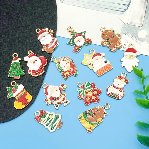 Kerst Legering Emaille Hangers DIY Sieraden Maken Charms Kerstman Sneeuwman Rendier Kerstboom Sneeuwvlok Accessoire