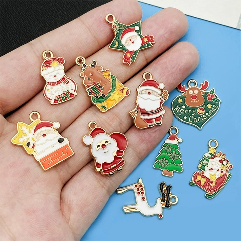 Kerst Legering Emaille Hangers DIY Sieraden Maken Charms Kerstman Sneeuwman Rendier Kerstboom Sneeuwvlok Accessoire