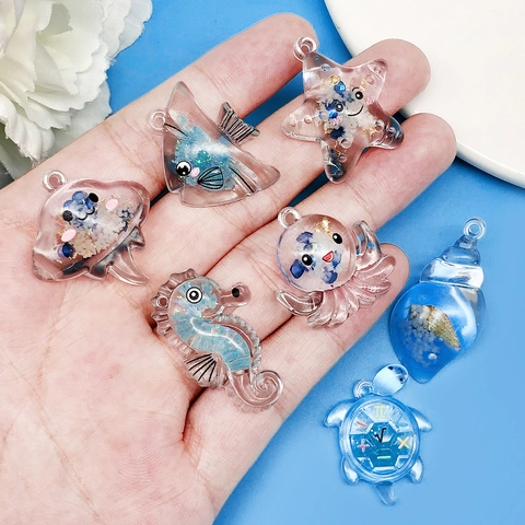Blue Ocean Series Acrylic Resin Pendants Sea Turtle Starfish Mermaid Tail Octopus DIY Jewelry Craft Making Accessories