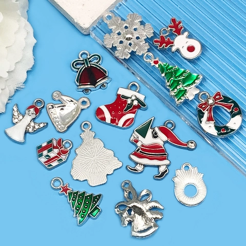 Weihnachten Emaille Zinklegierung Anhänger Für DIY Schmuckherstellung Süß Schneemann Weihnachtsbaum Glocke Strass Zubehör