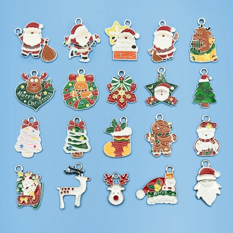 Dijes de Navidad de Aleación de Esmalte para Creación de Joyas DIY Muñeco de Nieve Papá Noel Reno Árbol de Navidad Colgantes