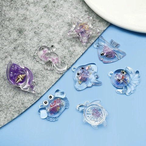 Pendentifs en Résine Violette de la Série Océan Lumineux Poulpe Raie Crabe Queue de Sirène pour Accessoires de Bijoux DIY