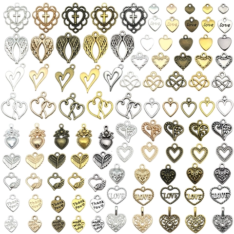 Vintage Herzform Zinklegierung Anhänger Hohl Liebe Brief Charms Für DIY Halskette Armband Schmuckherstellung Antike Bronze Silber Gold Farben