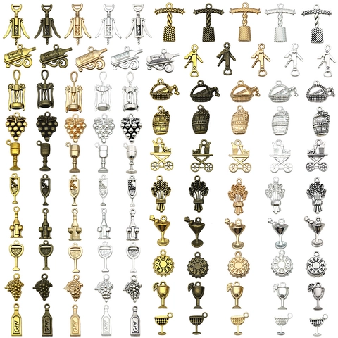 Vintage Alloy Wine Bottle Cup Grapes Pendants Charms Set For DIY Jewelry Making Keychain Necklace Accessories