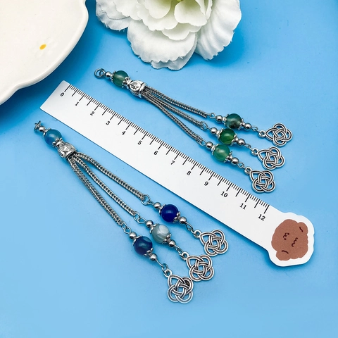 Vintage Bohemian Zinc Alloy Tassel Pendant With Celtic Knot Synthetic Stone Beaded DIY Jewelry Accessory For Necklace Women