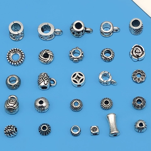 Vintage Antique Silver Zinc Alloy Spacer Beads Bail Beads Set For DIY Bracelet Necklace Handmade Jewelry Making Findings
