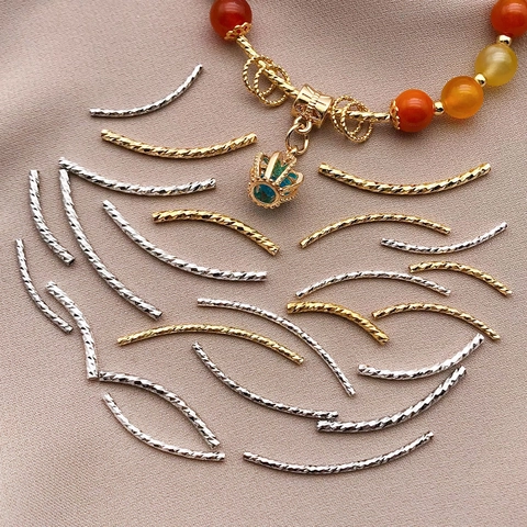 Perline a Tubo Curvo in Rame Placcato Oro Argento Motivo ad Elica per Creazione Gioielli Fai-da-te Bracciale Collana