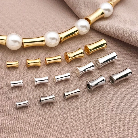 Perles d'Espacement en Forme de Bambou Cuivre Plaqué Or Véritable 18K pour Création de Bijoux DIY Collier Bracelet Accessoires de Mode Femme
