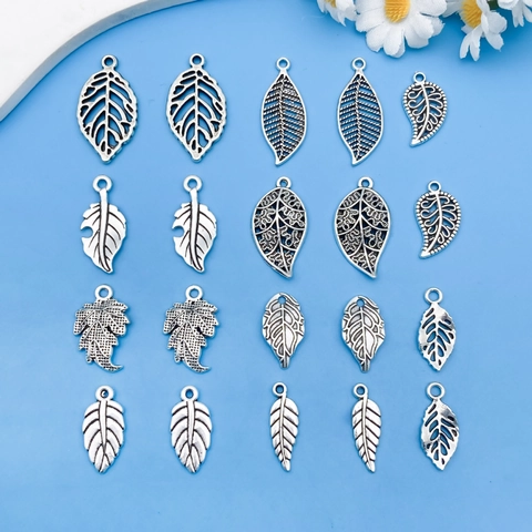 Vintage Zinc Alloy Hollow Leaf Charms Antique Silver Plant Pendants For DIY Necklace Bracelet Jewelry Making Women Craft