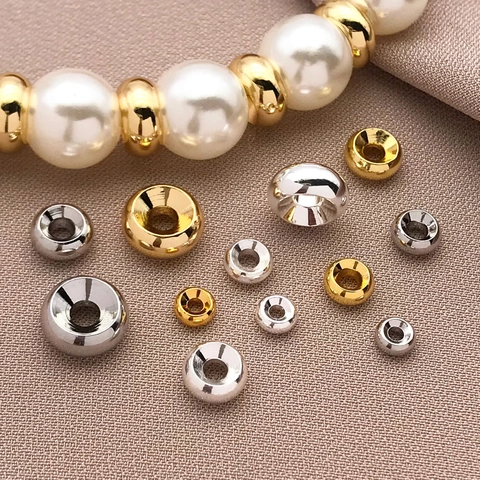 18K Gold Plated Copper Spacer Beads For Jewelry Making DIY Handmade Bracelet Necklace Crafts Round Metal Loose Beads Accessory