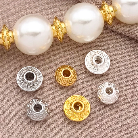 Copper 18K Gold Plated UFO Spacer Beads Textured Round Metal Gasket For DIY Bracelet Necklace Jewelry Making Accessories
