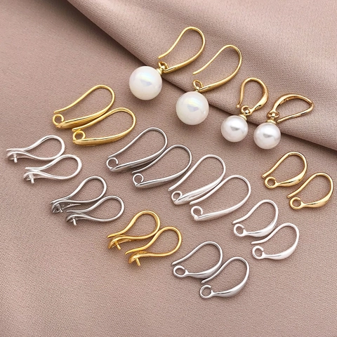 18K Gold Plated Copper Earring Hooks For DIY Jewelry Making Accessories Ear Pins With Bead Holder C Shape U Shape Hooks