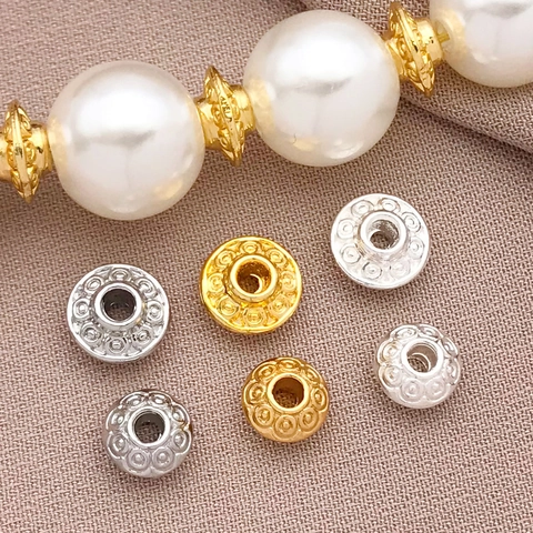 Copper 18K Gold Plated UFO Spacer Beads Textured Round Metal Gasket For DIY Bracelet Necklace Jewelry Making Accessories