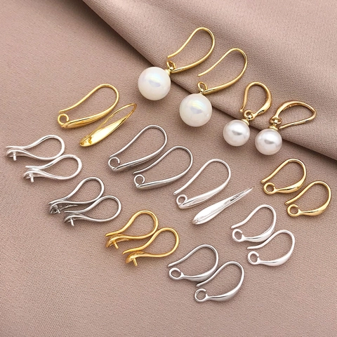 18K Gold Plated Copper Earring Hooks For DIY Jewelry Making Accessories Ear Pins With Bead Holder C Shape U Shape Hooks