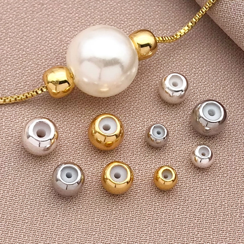 Perle di Arresto in Rame Placcato Oro 18K Con Anima in Silicone Fai da Te Creazione di Gioielli Perle Scorrevoli per Bracciali Collane Accessori