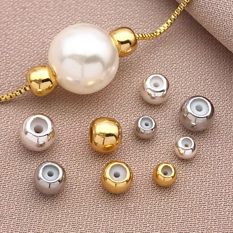 Perle di Arresto in Rame Placcato Oro 18K Con Anima in Silicone Fai da Te Creazione di Gioielli Perle Scorrevoli per Bracciali Collane Accessori