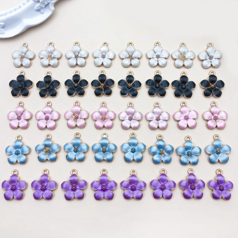 Alloy Enamel Cherry Blossom Flower Charms Five Petal Daisy Pendants For DIY Jewelry Making Keychain Crafting Accessories