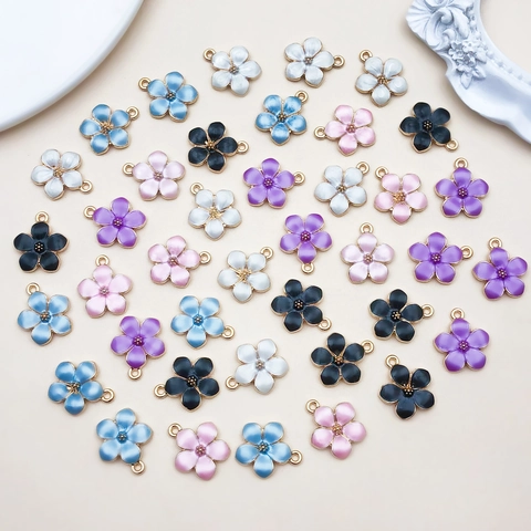 Alloy Enamel Cherry Blossom Flower Charms Five Petal Daisy Pendants For DIY Jewelry Making Keychain Crafting Accessories