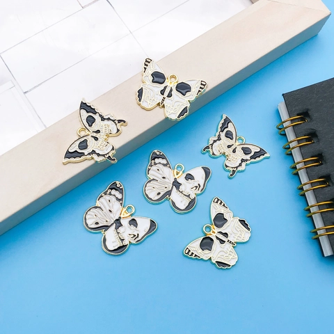 Gothic Halloween Butterfly Skull Pendant Charms Zinc Alloy Enamel Drip Jewelry Making Spooky Dark Style DIY Craft Butterfly Findings
