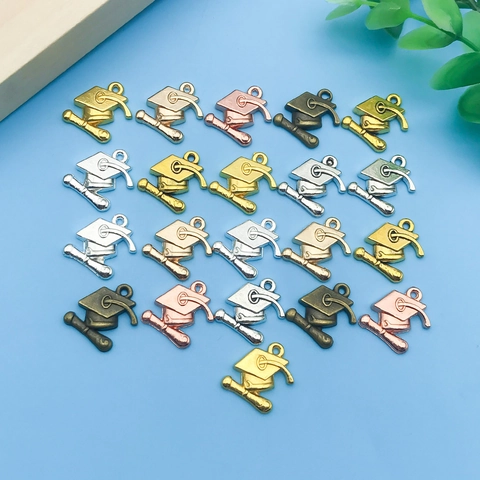 Vintage Zinc Alloy Graduation Cap Diploma Charms For DIY Bracelet Necklace Keyring Jewelry Making Mortarboard Pendants