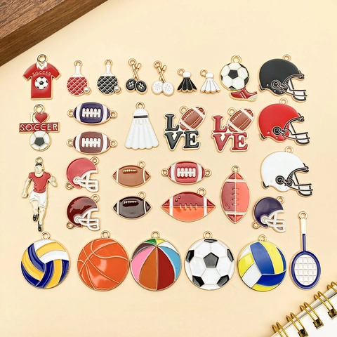 Sports Theme Zinc Alloy Enamel Charms Soccer Basketball Rugby Helmet Jersey Pendants For DIY Jewelry Making Accessories