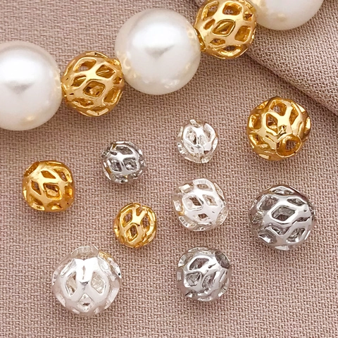 Perles de Boule de Maille Creuse en Cuivre Plqué Or 18K Perles d'Espacement Rondes Géométriques pour la Fabrication de Bijoux DIY Bracelet
