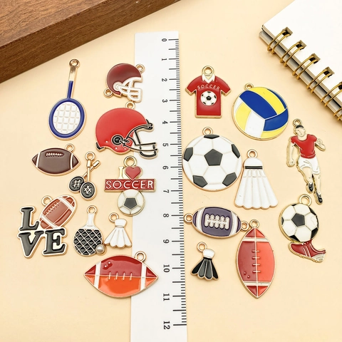 Sports Theme Zinc Alloy Enamel Charms Soccer Basketball Rugby Helmet Jersey Pendants For DIY Jewelry Making Accessories