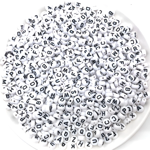 Cuentas Espaciadoras de Acrílico con Letras Alfabeto Redondo Plano Blanco Negro Colorido Corazón Estrella para Joyería DIY