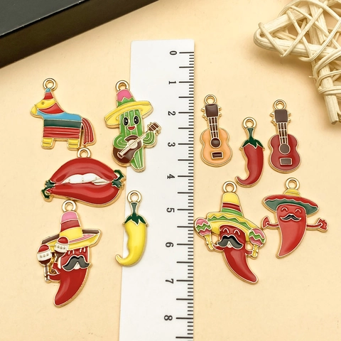 Cinco De Mayo Enamel Alloy Pendants Mexican Theme Chili Cactus Guitar Pinata Charms For DIY Earrings Keychains Jewelry Accessories