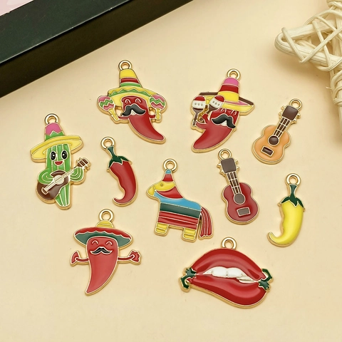 Cinco De Mayo Enamel Alloy Pendants Mexican Theme Chili Cactus Guitar Pinata Charms For DIY Earrings Keychains Jewelry Accessories