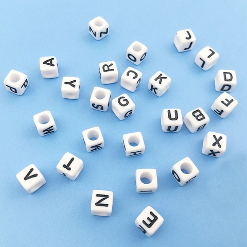 Cuentas de Letras del Alfabeto en Cubo de Acrílico Cuentas Espaciadoras Cuadradas Blancas para Hacer Joyas Pulseras