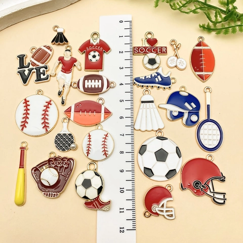 Dijes de Aleación de Esmalte Temática Deportiva Fútbol Baloncesto Voleibol Pendants para Joyería de Bricolaje