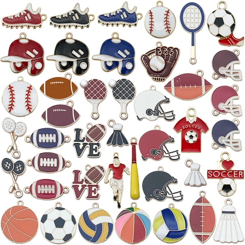 Dijes de Aleación de Esmalte Temática Deportiva Fútbol Baloncesto Voleibol Pendants para Joyería de Bricolaje