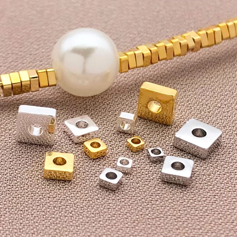 18K Gold Plated Copper Square Spacer Beads For DIY Jewelry Making Necklaces Bracelets Findings Polished Metal Beads