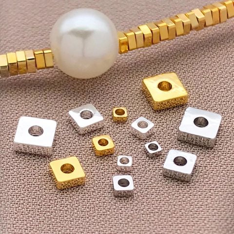 18K Gold Plated Copper Square Spacer Beads For DIY Jewelry Making Necklaces Bracelets Findings Polished Metal Beads
