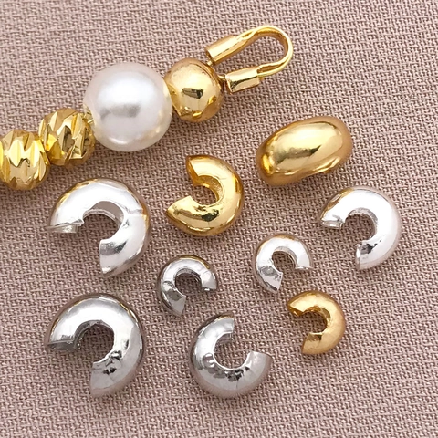18K Gold Plated Copper C Shape Crimp Covers Moon Opening Positioning Beads For DIY Jewelry Making Bracelet Necklace Findings