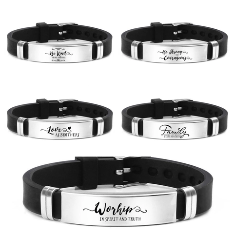 Stainless Steel Silicone Inspirational Quote Bracelet For Men Women Adjustable Religious Faith Hope Love Wristband Jewelry