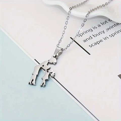 Stainless Steel Family Necklace For Women Mother Child Silhouette Pendant Heart Sister Brother Necklace Jewelry Gift