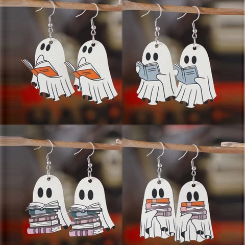 Halloween Geist Lesendes Buch Acryl Ohrringe Gothic Bücherwurm Geschenk Für Damen Bibliothekar Buchliebhaber Schmuck Ohrhänger
