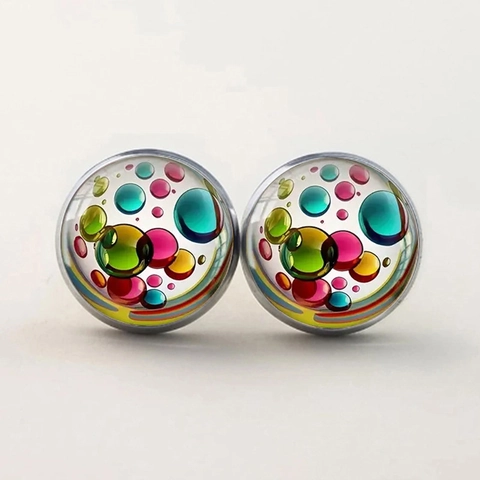 Kreative Bunte Blasen Zeit Edelstein Glas Ohrstecker Lustige Runde Mehrfarbige Glaskuppel Ohrringe Für Damen Schmuck Geschenk