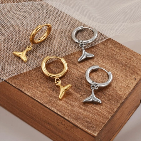 Whale Tail Hoop Earrings For Women Stainless Steel High Polished Minimalist Fish Tail Dangle Exquisite Elegant Jewelry
