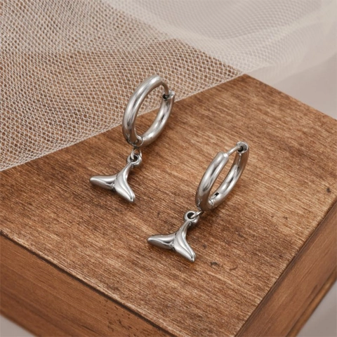 Whale Tail Hoop Earrings For Women Stainless Steel High Polished Minimalist Fish Tail Dangle Exquisite Elegant Jewelry