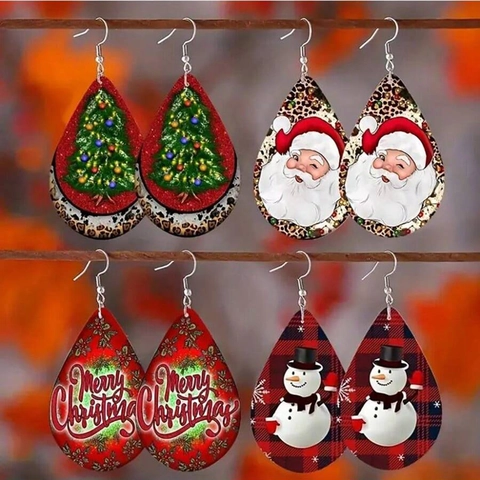 Christmas Acrylic Teardrop Dangle Earrings Santa Claus Snowman Christmas Tree Leopard Plaid Holiday Party Jewelry For Women