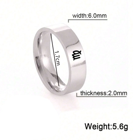 Minimalistischer Sternzeichen-Ring aus Edelstahl für Damen und Herren Breites schlichtes silbernes Design mit zwölf Tierkreiszeichen Schmuck Geschenk