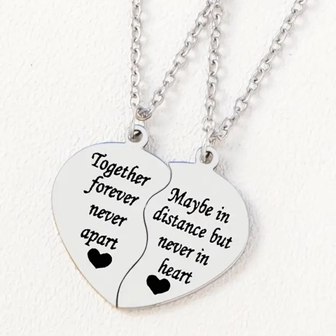 Stainless Steel Heart Puzzle Pendant Necklace Set Couples Friends Engraved King Queen Together Forever Minimalist Jewelry