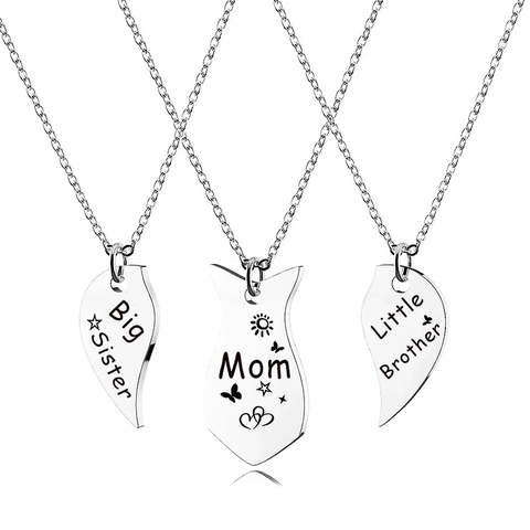 Stainless Steel Heart Puzzle Pendant Necklace Family Gift Mom Big Sister Little Brother Sibling Matching Jewelry Set