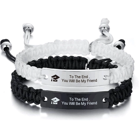 Class Of 2025 Graduation Braided Bracelet Set Stainless Steel Engraved Inspirational Quotes Adjustable Cord Friendship Gift