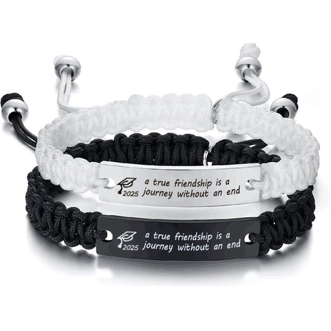 Class Of 2025 Graduation Braided Bracelet Set Stainless Steel Engraved Inspirational Quotes Adjustable Cord Friendship Gift